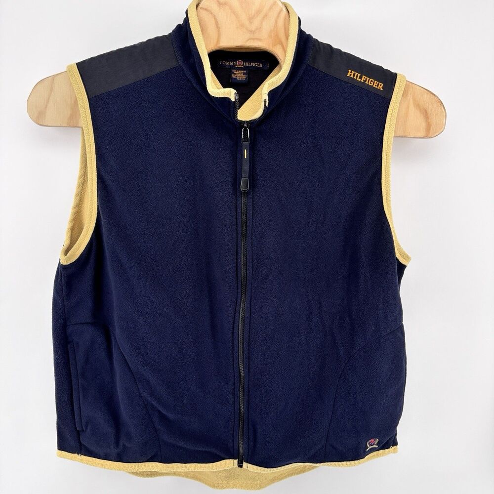 Tommy Hilfiger Men's L Navy Yellow Fleece Vest Full Zip Logo